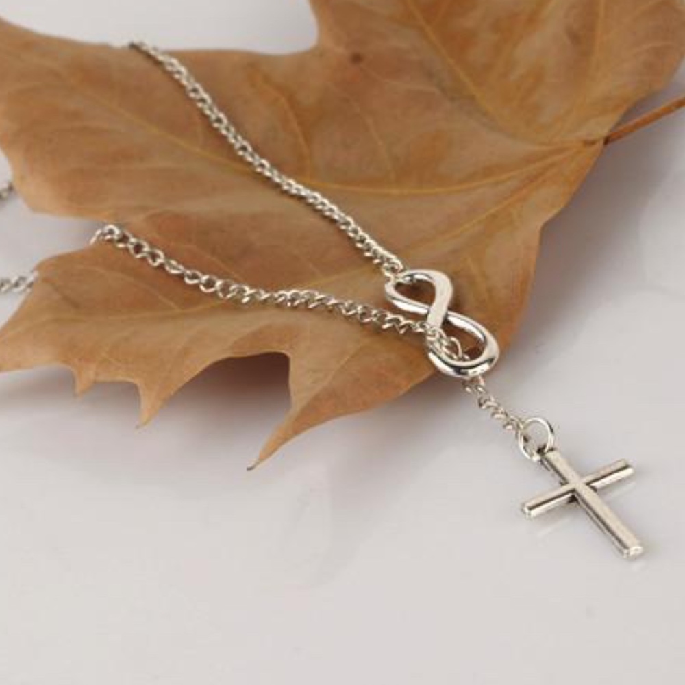 Silver Infinity Cross Pendant Necklace - Picture 5 of 6